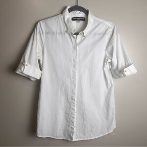 Karl Lagerfeld Women’s Cotton White Button-Up Shirt Pearl Accents Size 4 EUC